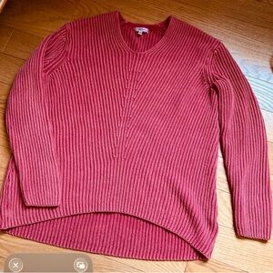 Tyler Boe Washed Rust Cotton Crew Neck Sweater with Ribbed Texture